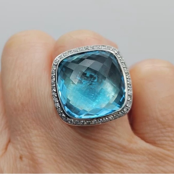 David Yurman Albion 17mm Blue Topaz Ring With Diamonds - Picture 5 of 9